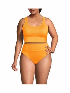 Lands End Orange Ribbed Midkini and High Waisted Bottom Swimsuit - size Large